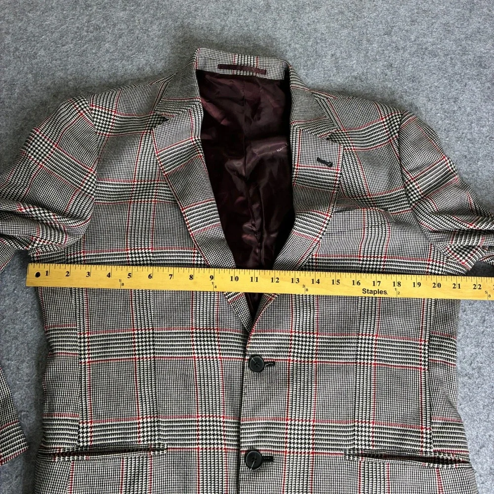 Karl Lagerfeld Paris Mens Glen Plaid Blazer Gray Red Check Sport Coat 40R 42R